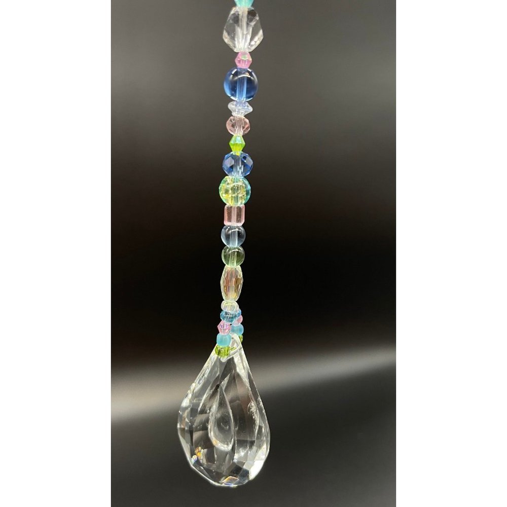 Handmade Beaded Suncatcher  - Pastel  - Clear Crystal Prism - Hanging Decor - Picture 5 of 14